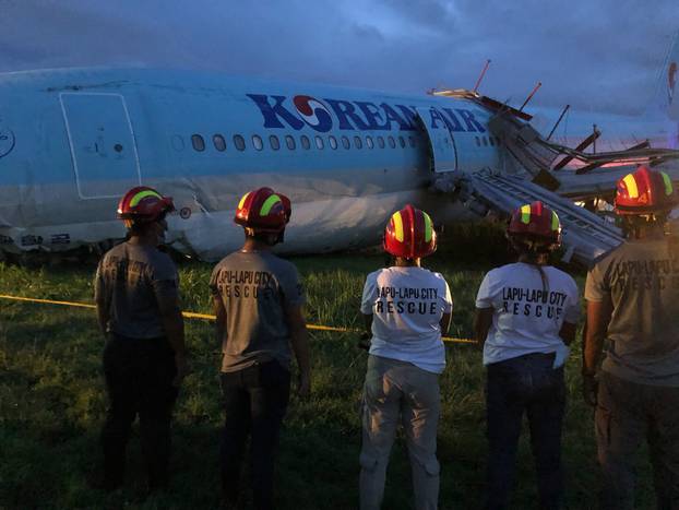 Korean Air plane with 173 passengers badly damaged after overshooting runway
