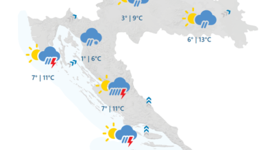Dio Hrvatske i dalje u crvenom: Pljuskovi, bura, bit će i snijega!
