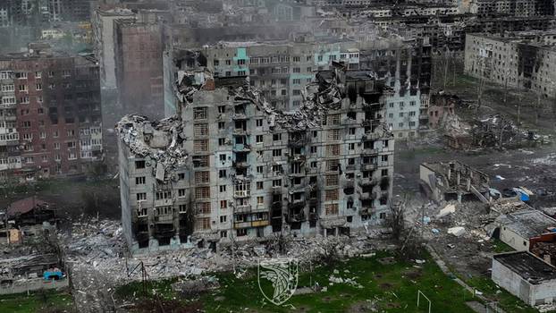 Aerial view shows destructions in the frontline town of Bakhmut