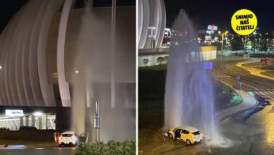 Pogledajte snimku: Kod Arene Zagreb auto se zabio u hidrant! Voda šikljala 20 metara u vis