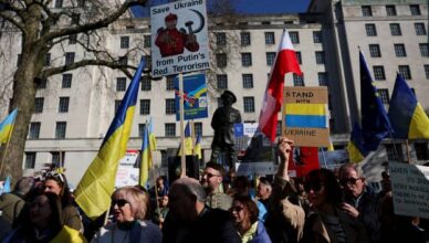 People protest outside Downing Street in London