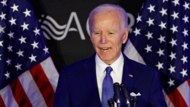 Former U.S. President Joe Biden makes his first speech since leaving office, in Chicago