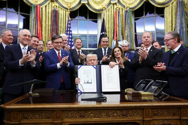 U.S. President Trump signs the funding bill to end the government shutdown, in Washington, D.C.