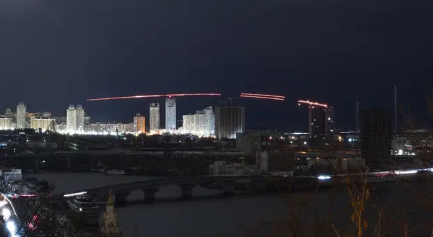 Ukrainain Air Defenses Engage Russian Drones And Rockets Over Kyiv During Massive Russian Drone And Rocket Attack