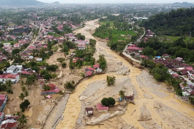 Area hit by flash floods in Padang, West Sumatra
