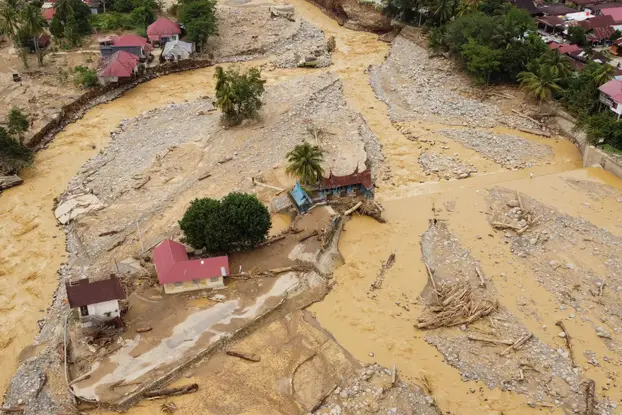 Area hit by flash floods in Padang, West Sumatra