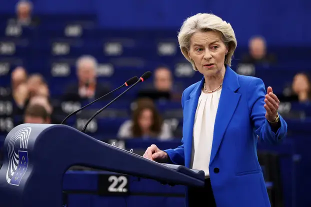 European Commission President Ursula von der Leyen addresses the EU Parliament in Strasbourg