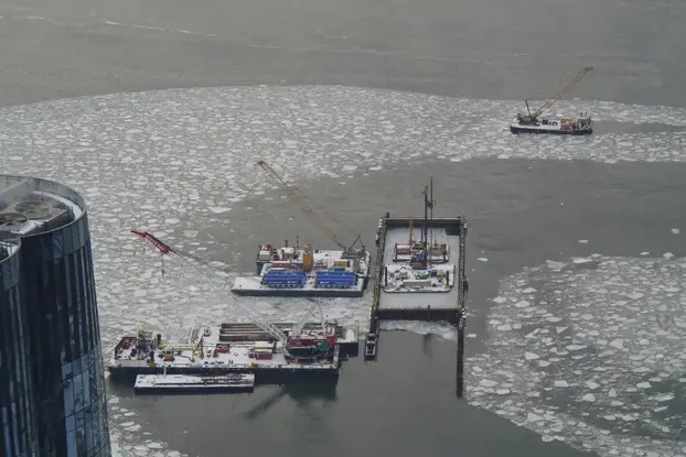 The Hudson River as seen from an observation deck at the Edge, at Hudson Yards in New York City