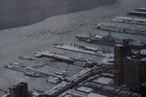 The Hudson River as seen from an observation deck at the Edge, at Hudson Yards in New York City