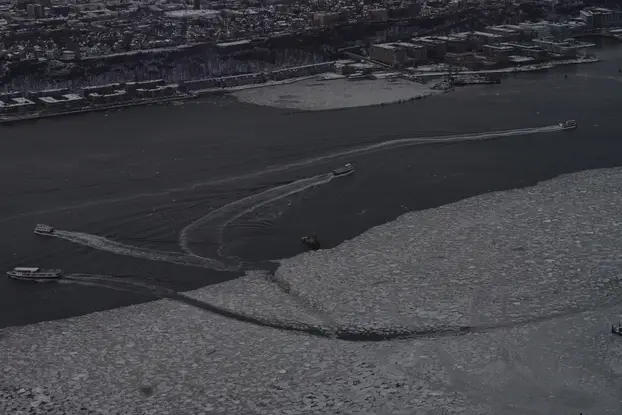 The Hudson River as seen from an observation deck at the Edge, at Hudson Yards in New York City