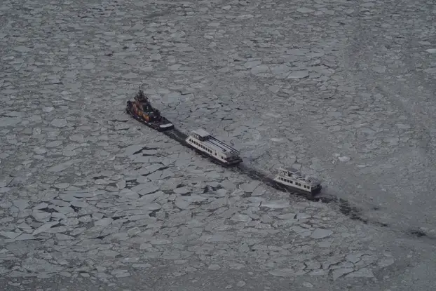 The Hudson River as seen from an observation deck at the Edge, at Hudson Yards in New York City
