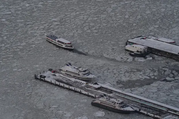 The Hudson River as seen from an observation deck at the Edge, at Hudson Yards in New York City