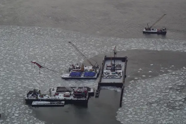The Hudson River as seen from an observation deck at the Edge, at Hudson Yards in New York City